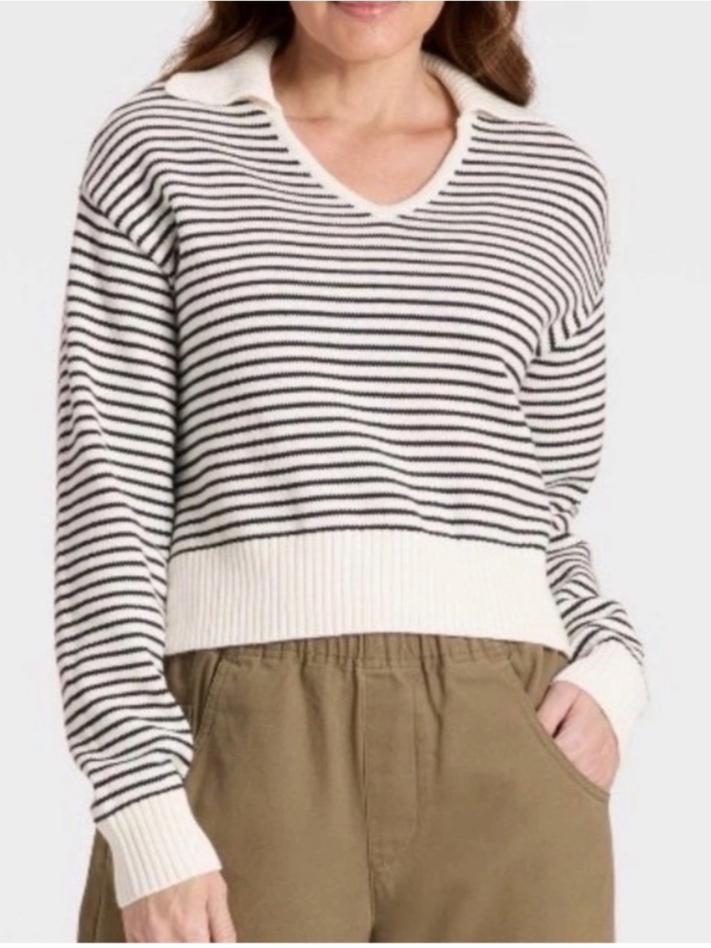Universal Thread Black & White Striped V-Neck Collared Sweater Cotton Blend XL
